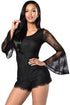 Sexy Black Sheer Bell Sleeves Lace Party Romper